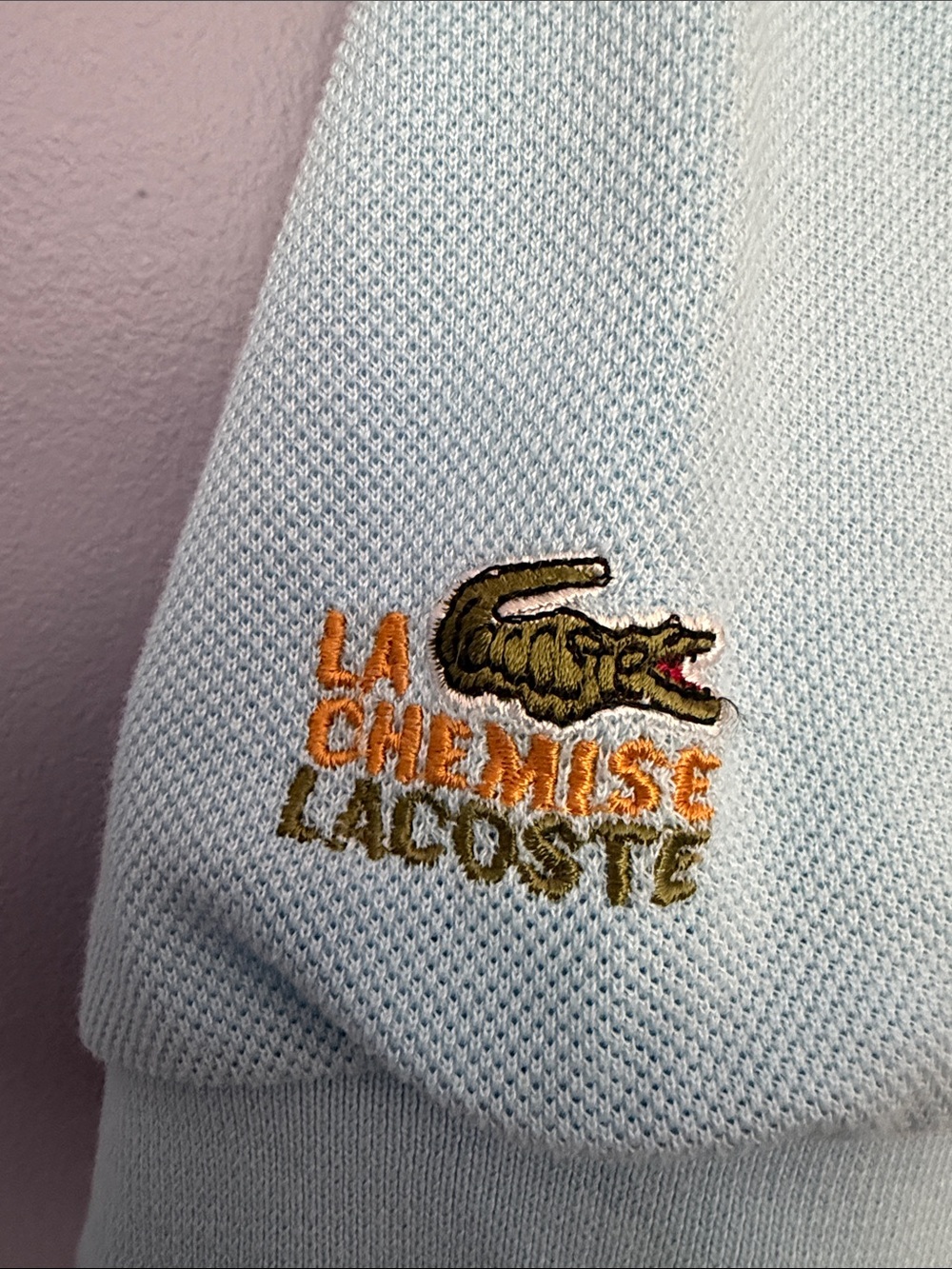 LACOSTE Vintage 90s Pale Blue Piqué Polo Shirt Crocodile Logo XL - Picture 5 of 10
